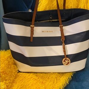 Michael Kors Navy/White Strip Multi-purpose Tote